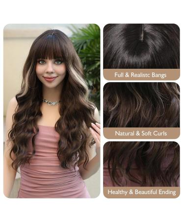 Shop Testar Brown Wig for Women - Dark Brown & Blonde Mixed Thick Curly Wavy Heat-Resistant Synthetic Hair for Daily & Party Use - Buy Online on GoSupps.com