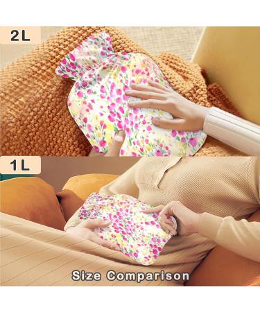 NAANLE 1L Transparent Hot Water Bottle with Lid Floral Watercolor Design for Back Pain Relief Neck Comfort and Heat Cold Therapy - Buy Online on GoSupps.com
