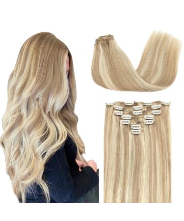 Doores Extensions Real hair dirty blonde highlights bleached blonde 40cm 16 inch 7 pieces 120g clip in extensions real hair remy clip in hair extension smooth real hair extensions 40cm-12m-12m-12m-12m-12m-12m-120/613 dirty blonde highlight bleaching blond
