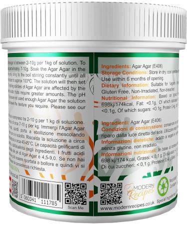 Premium Quality Agar Agar 100g Powder - Vegan Gelatine for Vegans & Vegetarians - Non GMO, Gluten Free - European Sourced - Recyclable Container - Buy Online on GoSupps.com