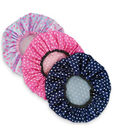 Shower Caps for Women 3 Pack - Reusable Bath Hair Cap in Various Colors - Ideal for Long and Short Hair - Suitable for Ladies, Men, and Kids - Harts & Dots - Buy Online on GoSupps.com