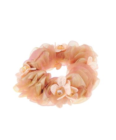 Ladies Girls Chiffon Beaded Floral Hair Tie (Cluster Baby Pink)
