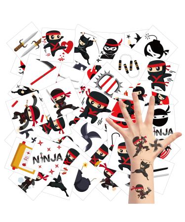 3sscha 24 Sheets Ninja Temporary Tattoo for Kids 2 Inch Ninja Non-Toxic Tats Sticker Waterproof Body Sticker  Children Goodie Bag Fillers  Birthday Group Activity Party Favor Supplies for Boys Girls