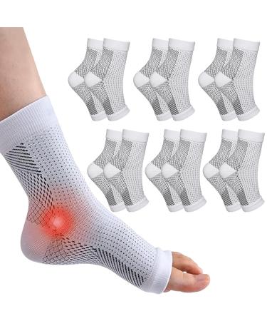 INBOLM Neuropathy Socks 6 Pairs Neuro Socks for Men and Women Plantar Fasciitis Socks Neurosocks Connecy Socks Dr Neuropathy Pain Relief for Feet Breathable Non-Slip Soothe Socks for Pain Relief White XXL
