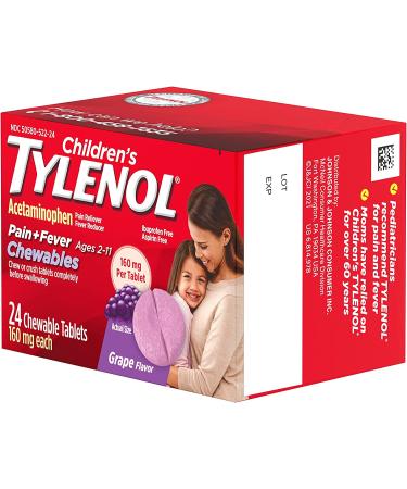 Children's Tylenol Chewables 160mg Acetaminophen | Grape Flavor 24 ct - Pain & Fever Relief - Buy Online on GoSupps.com