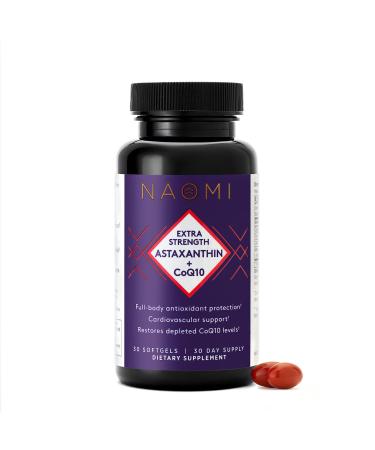 NAOMI Extra Strength Astaxanthin + CoQ10 Fat-Soluble Antioxidants Cardiovascular Support Increased Energy Immune and Cognitive Function Restore Depleted CoQ10 High Absorption 30-Day Supply