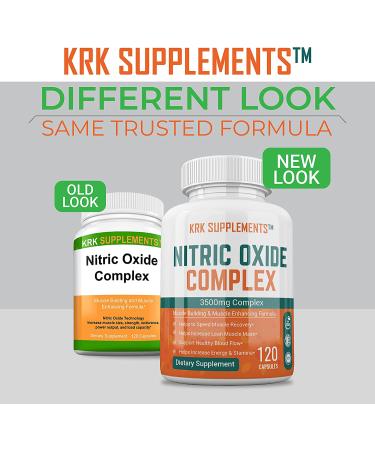 Nitric Oxide Complex 3500mg | L-Arginine HCL, AAKG, AKG, Citrulline Malate | 120 Capsules by KRK Supplements - Buy Online on GoSupps.com