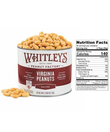 Whitley's Salted Virginia Peanuts - 40oz Tin - Super Extra Large Home Cooked Peanuts - 2.5lb Pack - Buy Online on GoSupps.com