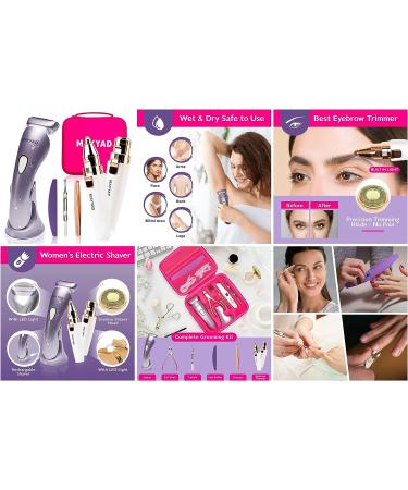 MAYYAD Women's Electric Shaver with LED Light | 2-in-1 Cordless Razor & Trimmer | Rechargeable Hair Remover & Nail Kit | Purple Grooming Set - Buy Online on GoSupps.com
