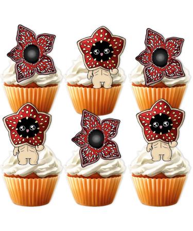 H-Cp-0005 18pcs Red Glitter Dessert Cupcake Topper Cheer to TV Program Flower Theme Eleven Things Party Decor Picks for Children Boys Girls Happy Birthday Decorations Supplies