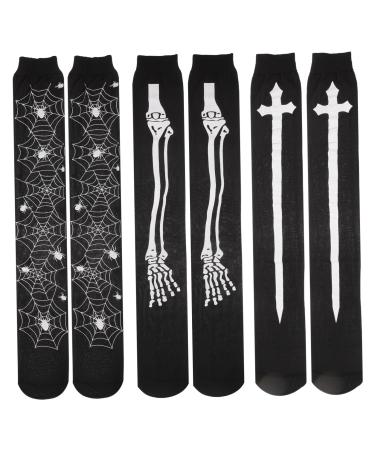 Healeeved 3 couples Halloween dresses Cosplay stockings Halloween overkniuses Sweet Overknee Socks Horror socks Knee socks with skull motif women stockings skeleton pumpkin fabric