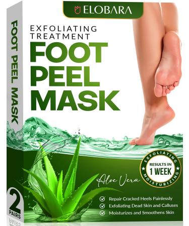 Elobara Foot Peel Mask 2 Pack Exfoliating Dead Skin and Calluses for Baby Soft Feet Smooth Silky Skin Repair Cracked Heels Painlessly Leave Your Feet Moisture and Smooth