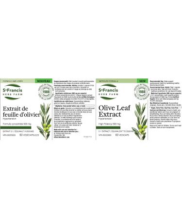 St. Francis Herb Farm | Olive Leaf 5:1 Extract Capsules | Antioxidant Support for a Healthy Heart | Helps to Maintain Healthy Blood Pressure & Improve Cardiovascular Health | 16-24% Oleuropein | Canadian Company | 60 Vegicaps - Buy Online on GoSupps.com