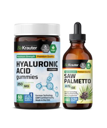 BIO KRAUTER Hyaluronic Acid 60 Gummies & Saw Palmetto Tincture 4 Fl. Oz