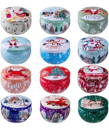 Christmas Scented Candles Soy Wax Tin Candles Natural Fragrance Candles for Stress Relief and Aromatherapy Candles Set of 12