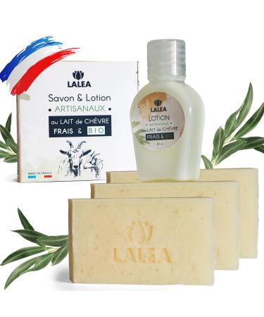 Organic Goat Milk Soap (3X 100g) | Lotion gift (30 mL) | anti-acne facial care, French artisanal manufacturing, Organic Goat Milk Mask, blackhead, Natural Care