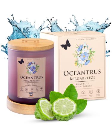Natural Soy Scented Candle - Oceantrus Bergabreeze Bergamot & Ocean Breeze Scents 55 Hour Burn 100% Cotton Wick Eco-Friendly Bamboo Coaster & Lid Decor Cozy & Calming Marsala Sunset Marsala Sunset Gradient