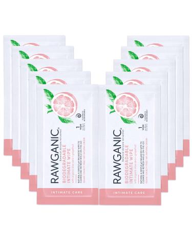 RAWGANIC Organic Intimate Hygiene Wipe Sachets | Gentle Ph Balanced Fragrance-Free Alcohol-Free Flushable & Biodegradable Intimate | Set of 10 Individually Wrapped Sachets 10 Count (Pack of 1)