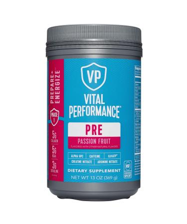 Vital Performance Pre-Workout Powder, NSF for Sport Certified, 5g Vital Proteins Collagen, Low Sugar, 140mg Caffeine, 1.5g Creatine Nitrate, 1.5g Arginine Nitrate, Passionfruit