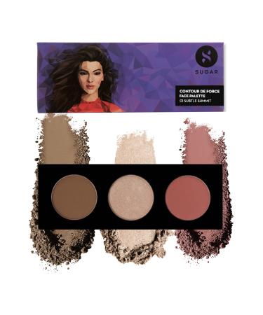 Sugar Cosmetics Contour De Force Face Palette01 Subtle SummitLonglasting formula  Lightweight Blush  Highlighter and Bronzer  Paraben free.