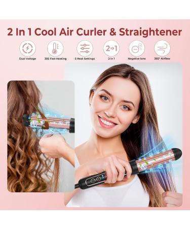 Shop 2 in 1 Flat Iron Hair Straightener & Curling Wand - Portable Double Voltage 430 F Titanium - Perfect for Travel - Rose Gold - Buy Online on GoSupps.com
