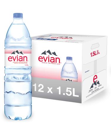 evian Natural Spring Water, Naturally Filtered Spring Water, Individual Bulk-Size Water Bottles, 50.72 Fl Oz (Pack of 12)