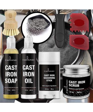 Culina Cast Iron Soap Stick & Conditioning Oil Set | Stainless Scrubber & Scrub Brush | Restoring, All-Natural Ingredients | for Cast Iron Cookware - Buy Online on GoSupps.com