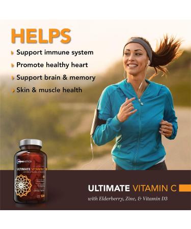 OmniBiotics Ultimate Vitamin C 2000mg with Zinc, Elderberry & Vitamin D3 - Immune Support Supplement - 120 Vegan Tablets - Buy Online on GoSupps.com