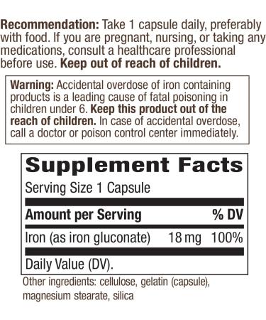Nature's Way Iron 18 mg - 100 Capsules | Supports Energy & Immune Health - Buy Online on GoSupps.com