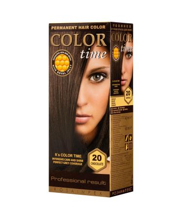 COLOR TIME | Permanent Gel Hair Dye Chocolate Color 20 | Enriched with Royal Jelly and Vitamin C | Permanent Hair Color | Covers Gray Hair | 100 ML 20 Chocolate