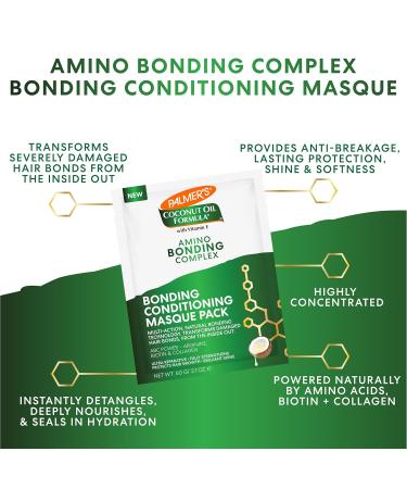Palmer's Amino Bonding Complex Hair Mask - Intense Conditioning Masque with Coconut Oil & Vitamin E Heat Protectant Anti-Frizz Shine & Growth - 2.1 oz Packette - Buy Online on GoSupps.com