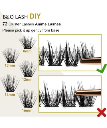 72 B&Q D Curl Individual Cluster Lashes - D-12 mm B 43 | Soft & Fluffy DIY Lash Extensions - Buy Online on GoSupps.com
