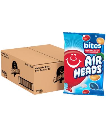 Airheads Candy, Bites, Assorted Fruit Flavor, Non Melting, 6oz Bag, Box of 12 Bags Fruit 6 Ounce (Pack of 12)