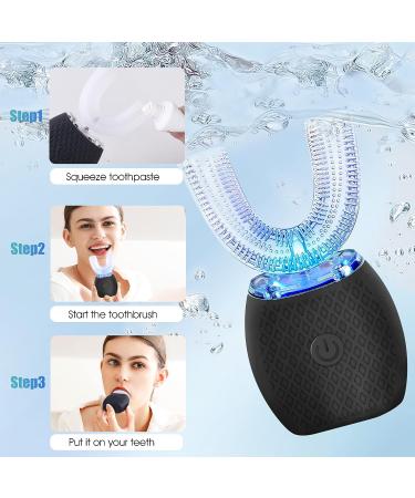 EGGIS Automatic U-Shaped Ultrasonic 360 Toothbrush with Whitening Blue Light - IPX7 Waterproof, Wireless Charging - Black - Buy Online on GoSupps.com