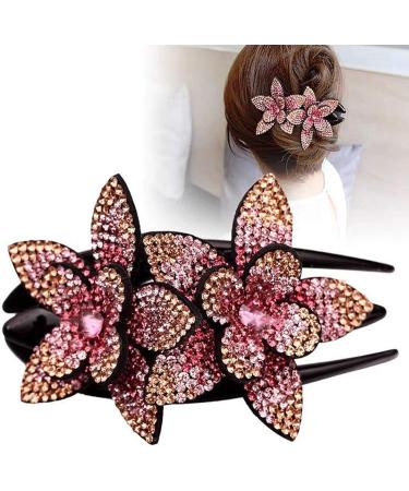 Rhinestone Double Flower Hair Clip Women Hair Clips Female Elegant Duckbill Clip Hairgrip Fashion Hair Claw Clips Lady Elegant Dovetail (Champagne) - Buy Online on GoSupps.com
