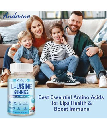 andmino L Lysine + Monolaurin Gummies 1000mg for Lips & Oral Wellness Immune Support & Collagen & Calcium for Adults & Kids Non-GMO Vegan Gluten Free Berry Flavor 60 - Buy Online on GoSupps.com