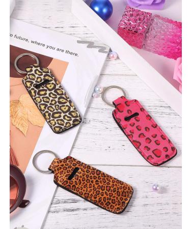 Cow Print Lipstick Holder Keychain Sleeve Set with 10 Metal Chains - Leopard Style - Buy Online on GoSupps.com