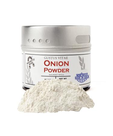 Onion Powder - Non GMO - Hand-Packed In Magnetic Tin - Sustainably Sourced - Grown in USA - All Natural - Not Irradiated - Crafted By Gustus Vitae - 1.4 Oz Net Weight - 4 Oz Tin