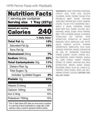 HMR Penne Pasta with Meatballs in Sauce - 6 Ready to Eat Meals (8 oz. Servings) - Buy Online on GoSupps.com