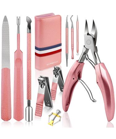 Toenail Clippers,Podiatrist Large Nail Clippers Set for Thick Nails and Ingrown Toenails Treatment tools, Stainless Steel Sharp Curved Blade Grooming Pedicure Tools Kit for Women, Men & Seniors (Pink)