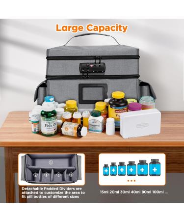 Zannaki Medicine Storage Bag with Combination Lock | Double Layer Pill Organizer | Secure Zippered Locking Box for Prescriptions Vitamins & Supplements - Grey - Buy Online on GoSupps.com