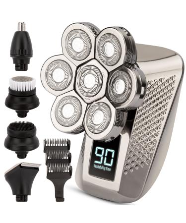 AidallsWellup AW Men’s 5-in-1 Electric Head Shaver for Bald Men, Head Shaver for Men, Anti-Pinch, Ergonomic Design, Cordless and Rechargeable. 7d Metallic