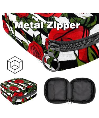 Women's Tampon Storage Bag - Red Rose Floral Stripes Zip Pockets for Menstrual Products - Stylish & Functional! - Buy Online on GoSupps.com