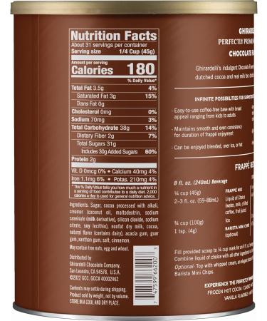Ghirardelli Chocolate Flavored Premium Frappe Mix 3.12 lb Can (Pack of 2) with By The Cup Scoop - Buy Online on GoSupps.com