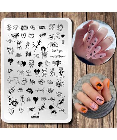 Nail Stamping Plates Heart Letter Nail Stamping Kit 2 Pcs Lips Graffiti Animals Patterns Design Nail Stamp Plate 14.5 * 9.5cm Stainless Steel Nail Art Templates DIY Nail Tools Nail Stamping D33-D34 - Buy Online on GoSupps.com