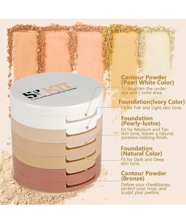 Pure Vie 5 Color Face Press Powder Foundation Palette | Sleek Contour & Highlight Makeup Set | Minimizes Pores, Perfects Skin, & Long-lasting Formula - Buy Online on GoSupps.com