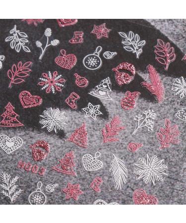 JMEOWIO Christmas Glitter Nail Art Stickers - Snowflake Xmas Winter Holiday Design - 8 Sheets Self-Adhesive Decals in Pink White & Glitter - Buy Online on GoSupps.com