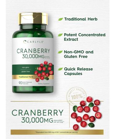 Carlyle Cranberry Supplement | 90 Capsules | Non-GMO and Gluten Free Formula | Cranberry Pills from Concentrate Extract - Buy Online on GoSupps.com