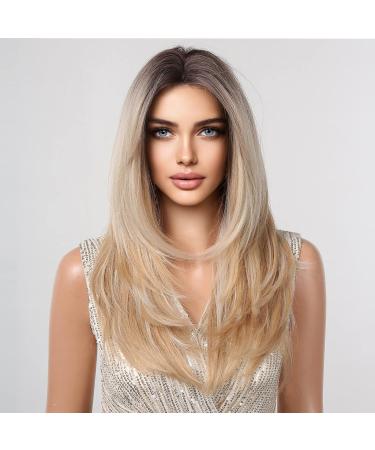 HAIRCUBE Long Blonde Synthetic Lace Wig for Women with Dark Roots - Buy Online on GoSupps.com