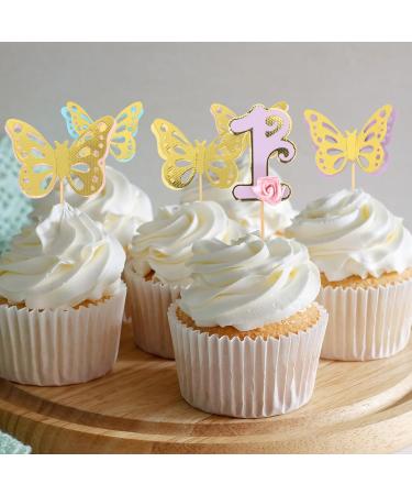 12PCS Butterfly Cupcake Toppers - Girl 1st Birthday Cake Topper Butterfly Party Decor First Boy Birthday Party Cupcake Wedding Anniversary Cupcake Topper Butterfly Flower Photo Props - Buy Online on GoSupps.com